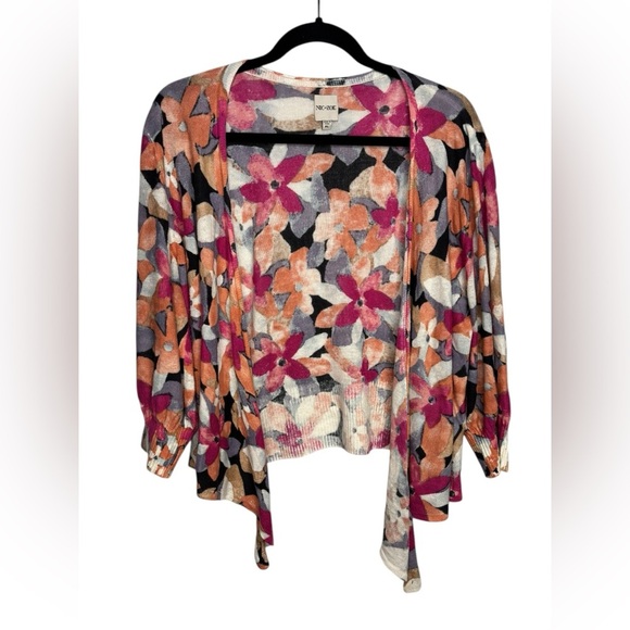 NIC+ZOE LINEN BLEND GLOWING PETALS 4-WAY CARDIGAN PL - Picture 2 of 16